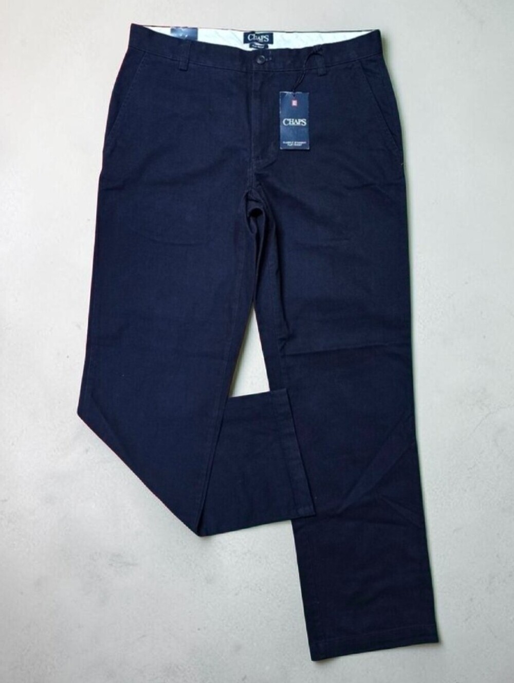 Chaps Mens 33x32 100% Cotton Flat Front Dark Navy Dress Slacks New With Tag